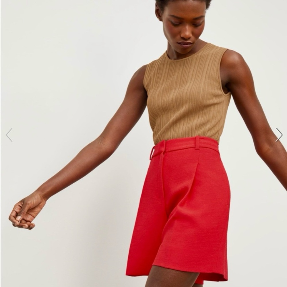 MM Lafleur The Fletcher Tailored Pleated Short Slubbed Weave Poppy Red size 8